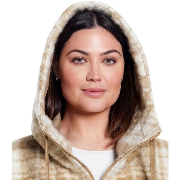 POLY BOUCLE ZIP SHACKET XXL tan plaid NWOT - Picture 3 of 16